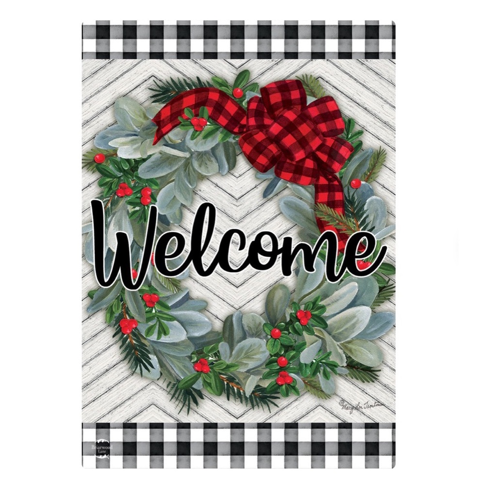 Winter Wreath Garden Flag Buffalo Check Christmas All Weather 12.5 in X 18 in - Picture 2 of 13